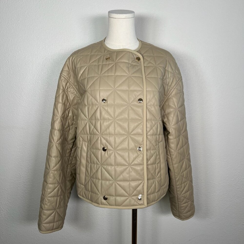 Fabrique Khaki Marina Double-Breasted Puffer Coat in Vegan Leather - Size S